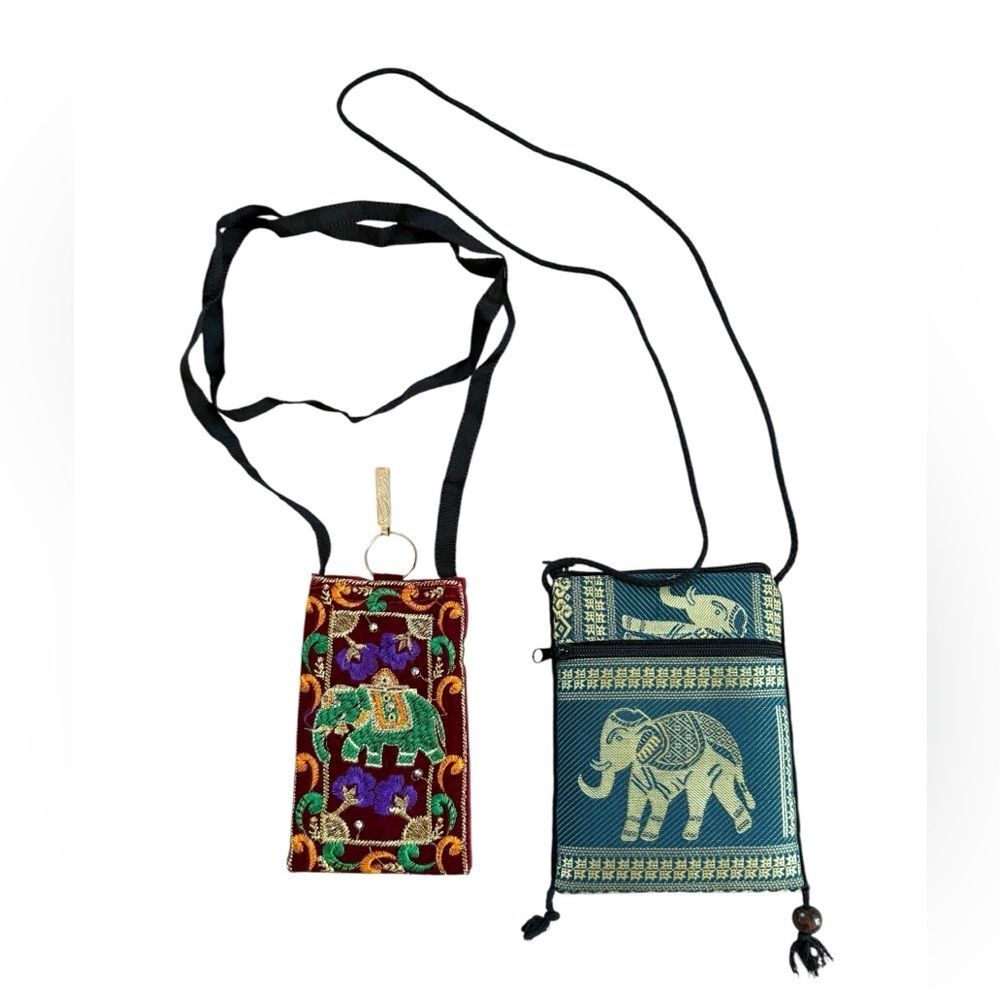 Elephant India Style Cloth Purse Handbag Set Of 2 Red and Teal